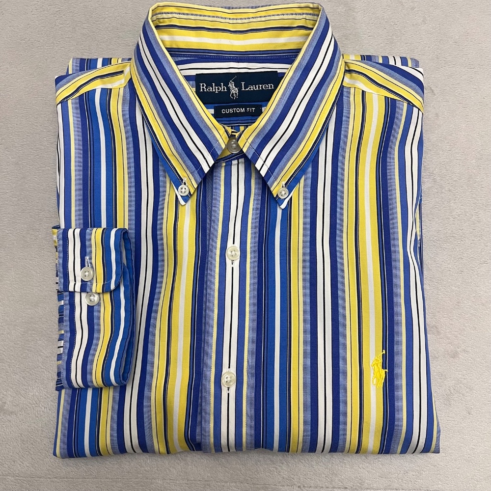 Ralph Lauren Mens Custom Fit Long Sleeve Shirt Striped  Multicolor Size  L/16